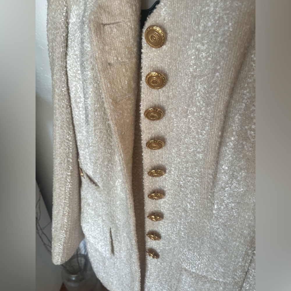 Vintage Vertigo Paris Cream Jacket and Skirt Suit Set With Gold Buttons